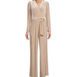ANTONIO MELANI Tan Miranda Long Sleeve Velvet Jumpsuit Size 0 NWT